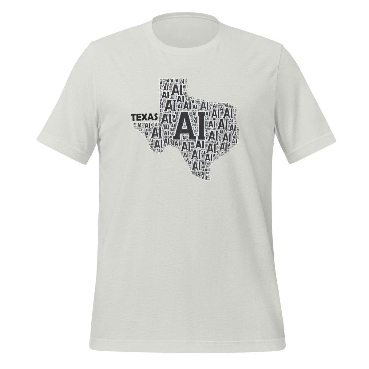 Product mockup photo of the Texas AI T Shirt (unisex) Silver / M.