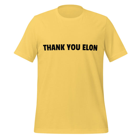 Image of the THANK YOU ELON T-Shirt (unisex) Yellow / M.