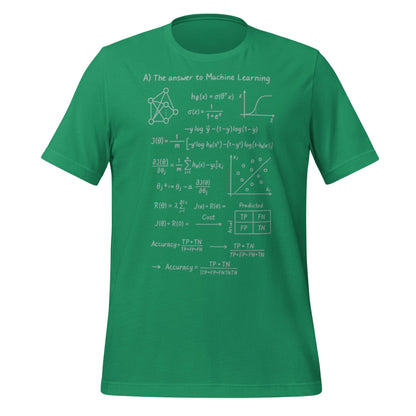 Product mockup photo of the The Answer to Machine Learning T Shirt (unisex) Kelly / M.