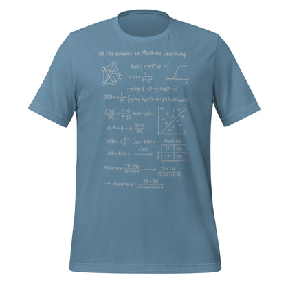 Product mockup photo of the The Answer to Machine Learning T Shirt (unisex) Steel Blue / M.