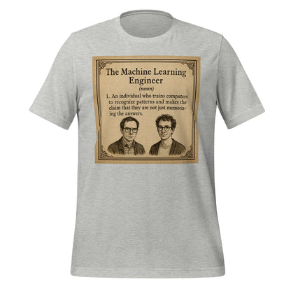 Product mockup photo of the The ML Engineer T Shirt 1 (unisex) Athletic Heather / M.