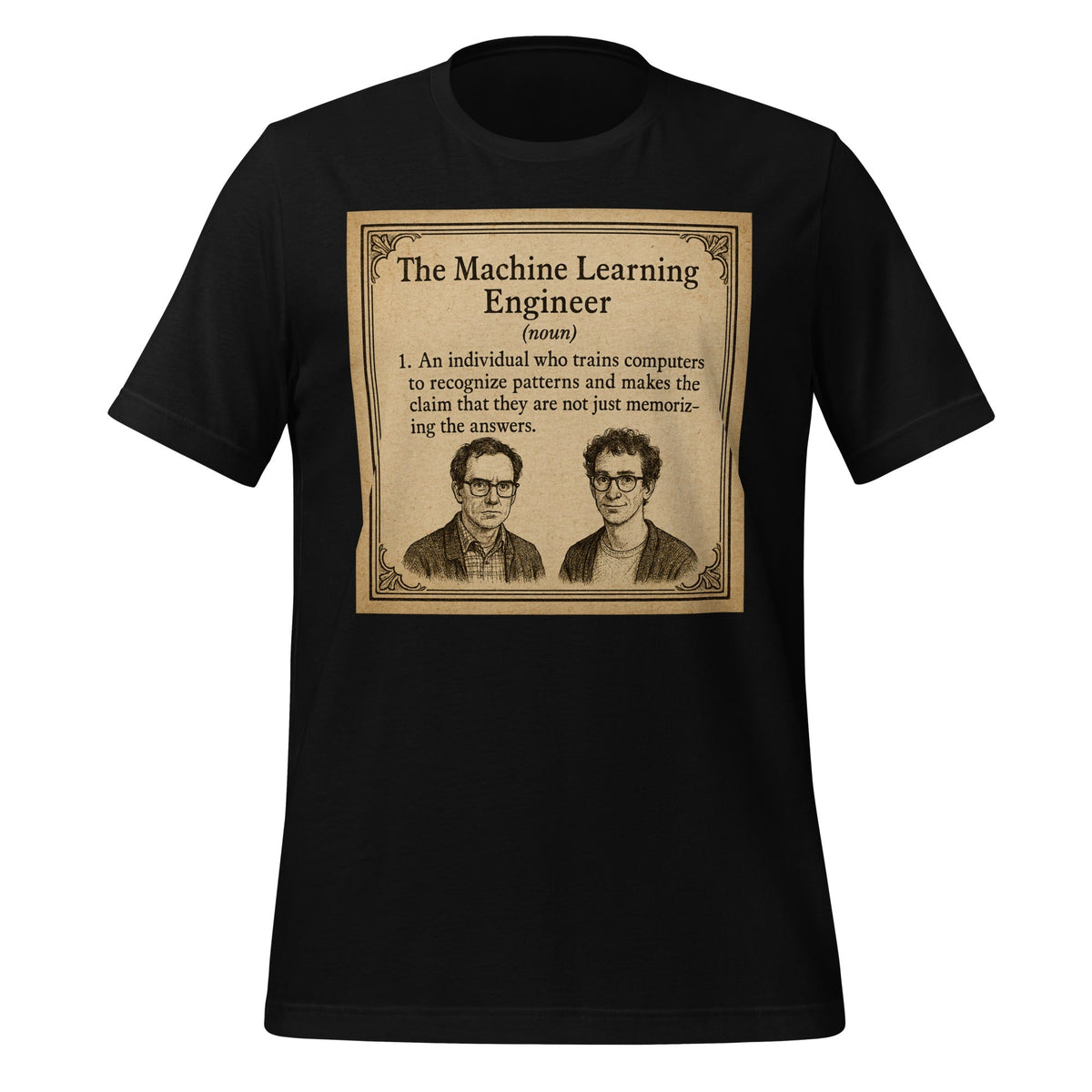 Product mockup photo of the The ML Engineer T Shirt 1 (unisex) Black / M.