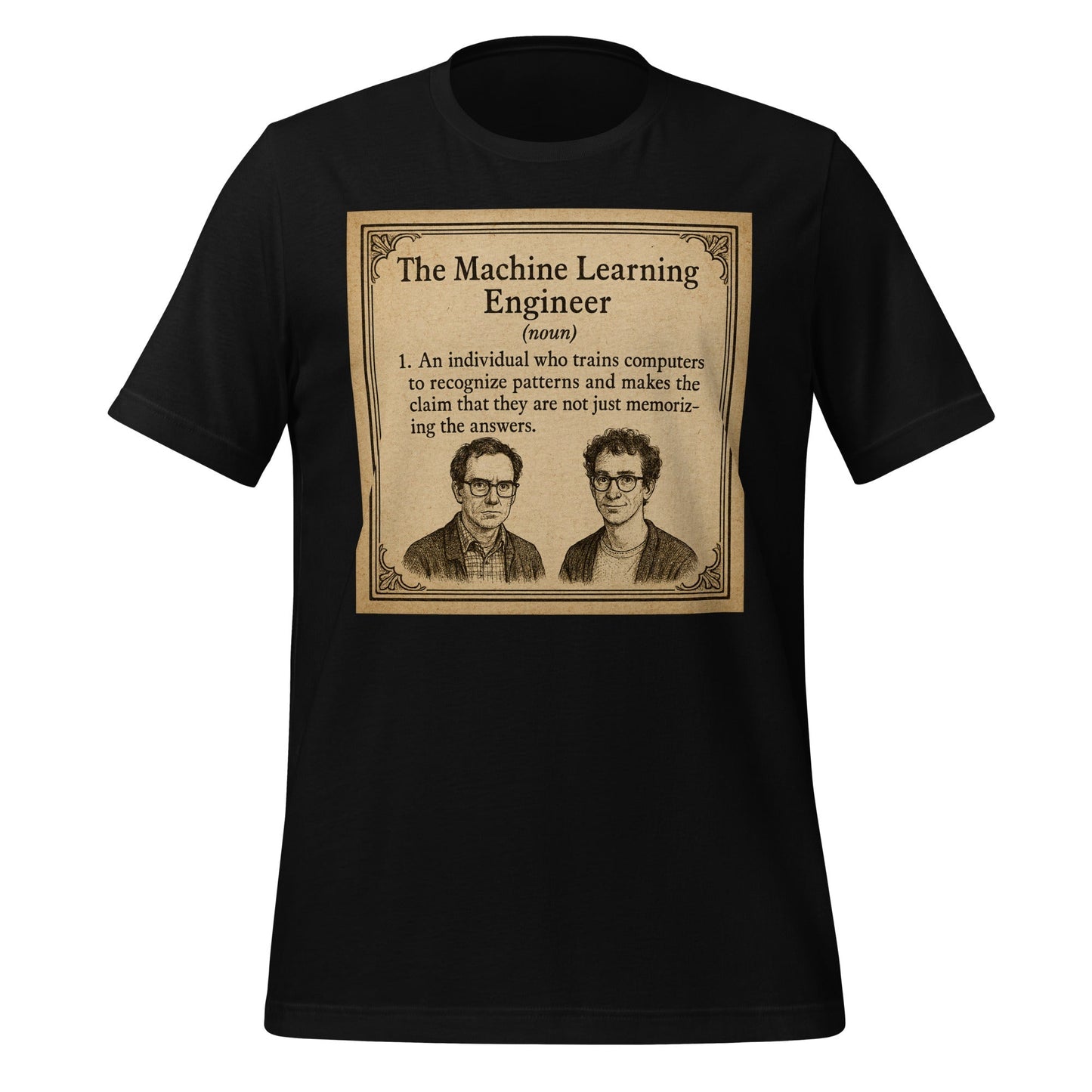 Product mockup photo of the The ML Engineer T Shirt 1 (unisex) Black / M.