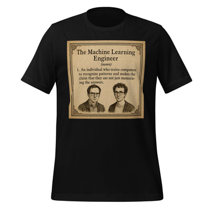 Product mockup photo of the The ML Engineer T Shirt 1 (unisex) Black / M.