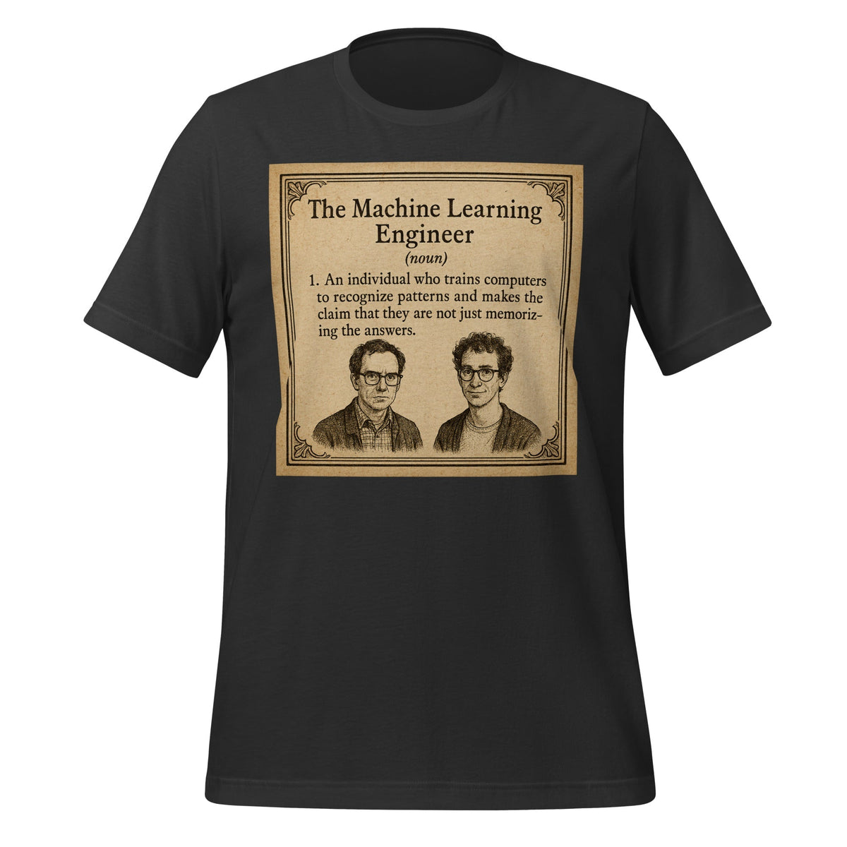 Product mockup photo of the The ML Engineer T Shirt 1 (unisex) Dark Grey / M.