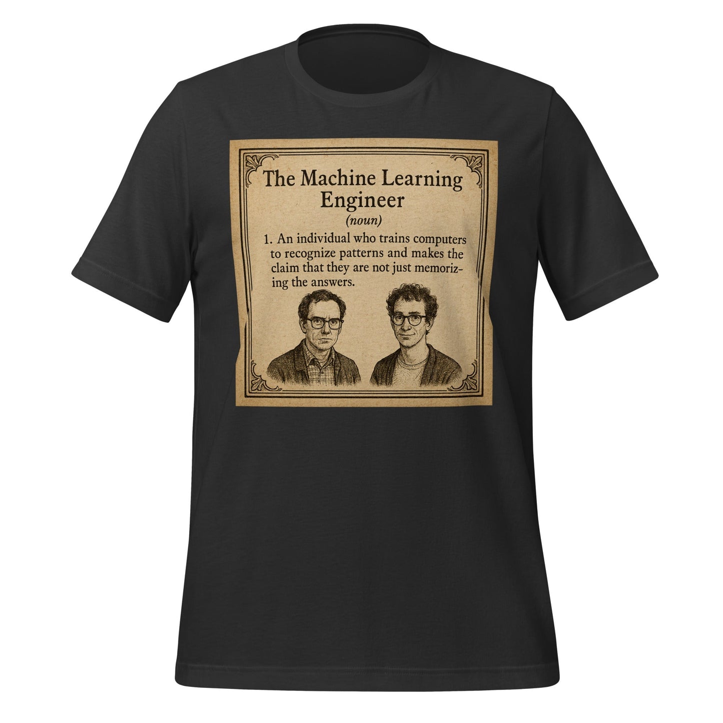 Product mockup photo of the The ML Engineer T Shirt 1 (unisex) Dark Grey / M.