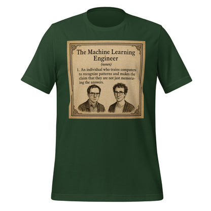 Product mockup photo of the The ML Engineer T Shirt 1 (unisex) Forest / M.