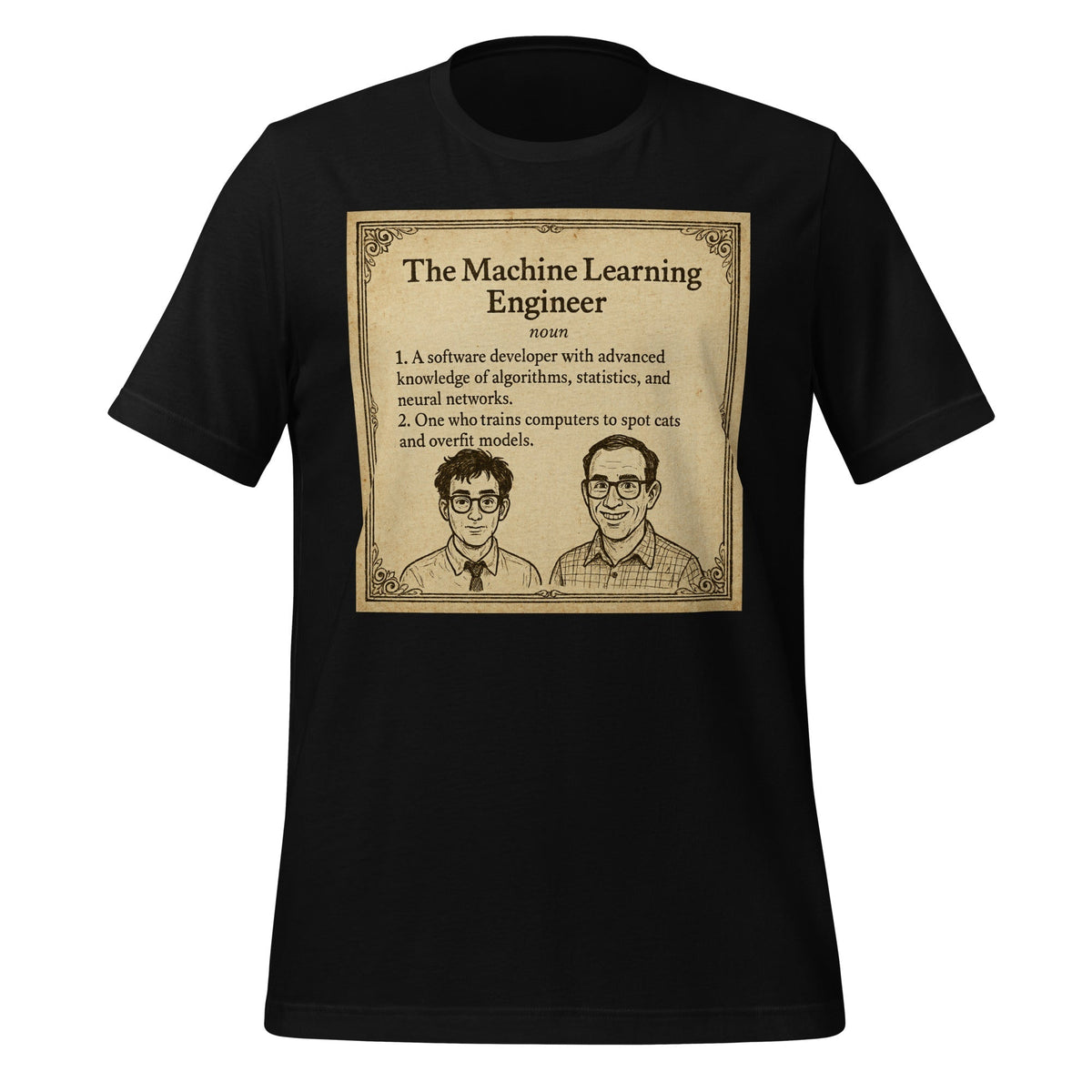 Product mockup photo of the The ML Engineer T Shirt 2 (unisex) Black / M.