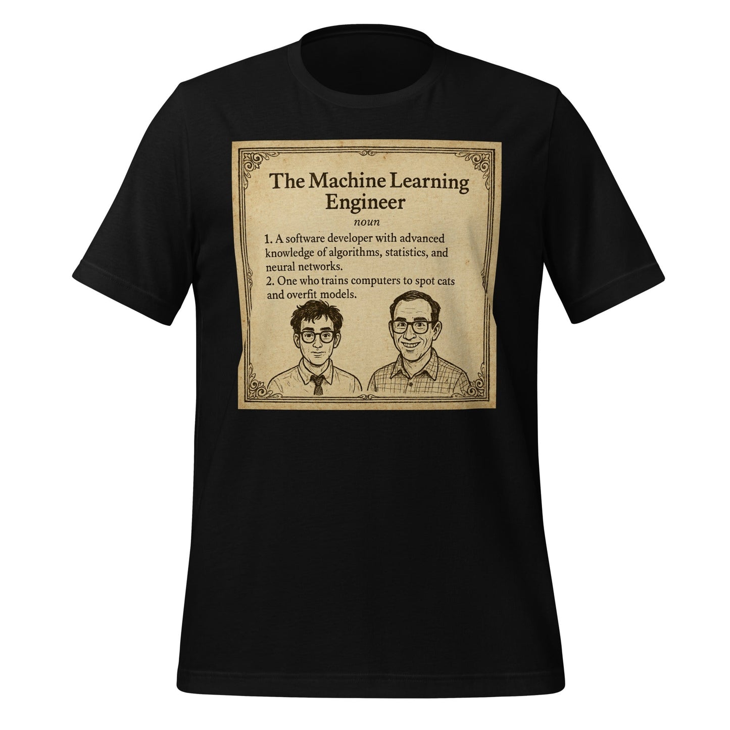 Product mockup photo of the The ML Engineer T Shirt 2 (unisex) Black / M.