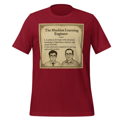 Product mockup photo of the The ML Engineer T Shirt 2 (unisex) Cardinal / M.