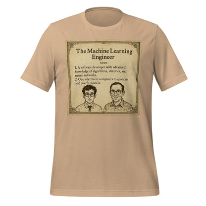 Product mockup photo of the The ML Engineer T Shirt 2 (unisex) Tan / M.