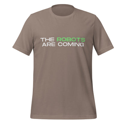 Image of the The Robots Are Coming (Green) T-Shirt 3 (unisex) Pebble / M.