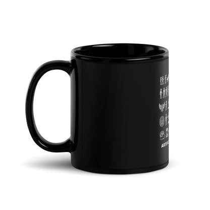Image of the The Story of AI in Hieroglyphs Black Glossy Mug.