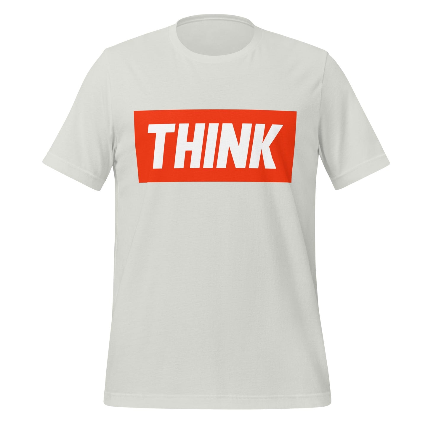 Mockup image of the THINK T Shirt (unisex) Silver / M.