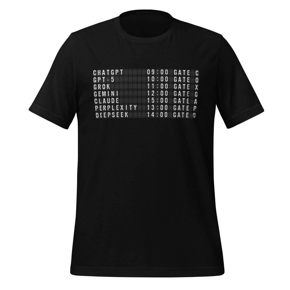 Image of the Today’s AI Departures T-Shirt (unisex) Black / M.