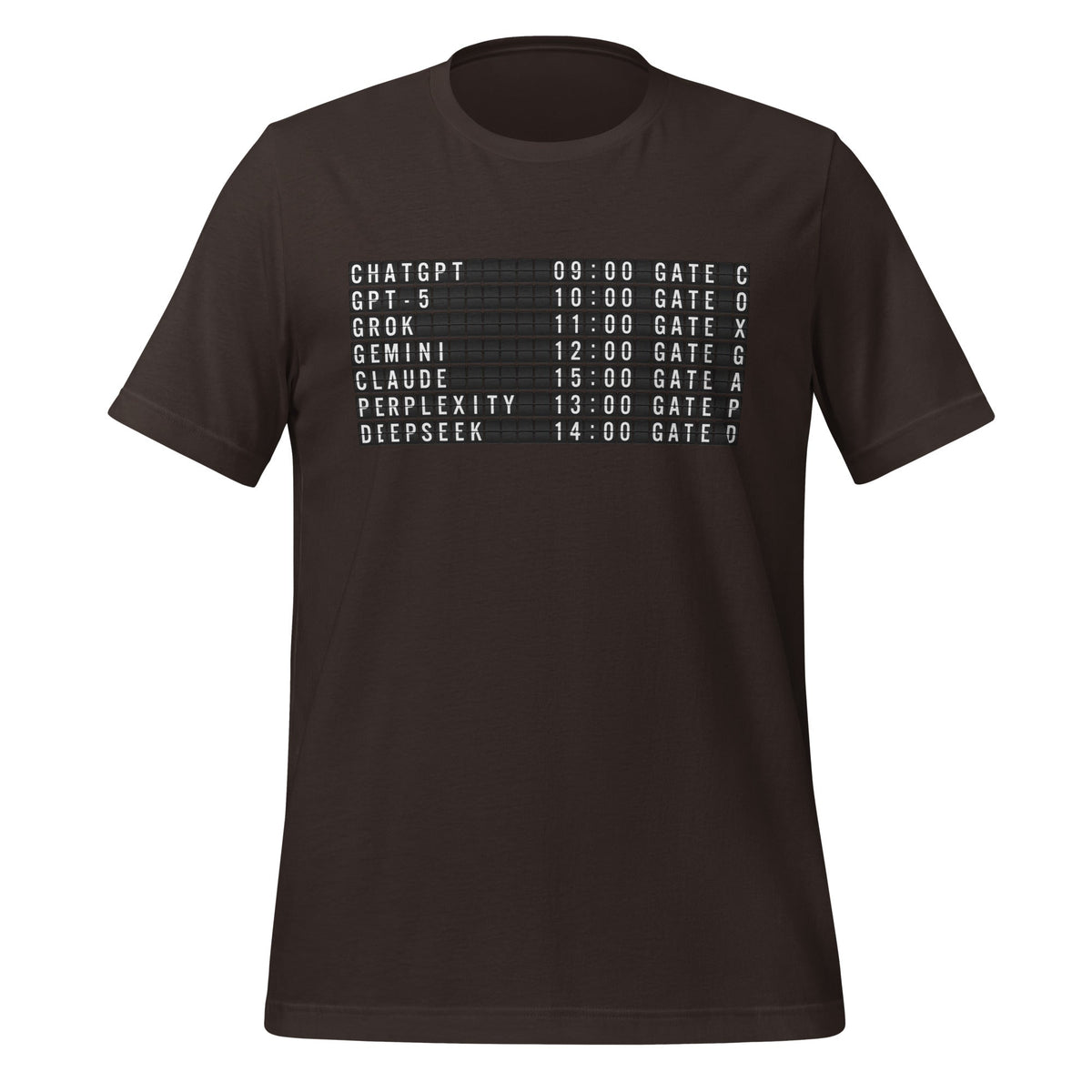 Image of the Today’s AI Departures T-Shirt (unisex) Brown / M.