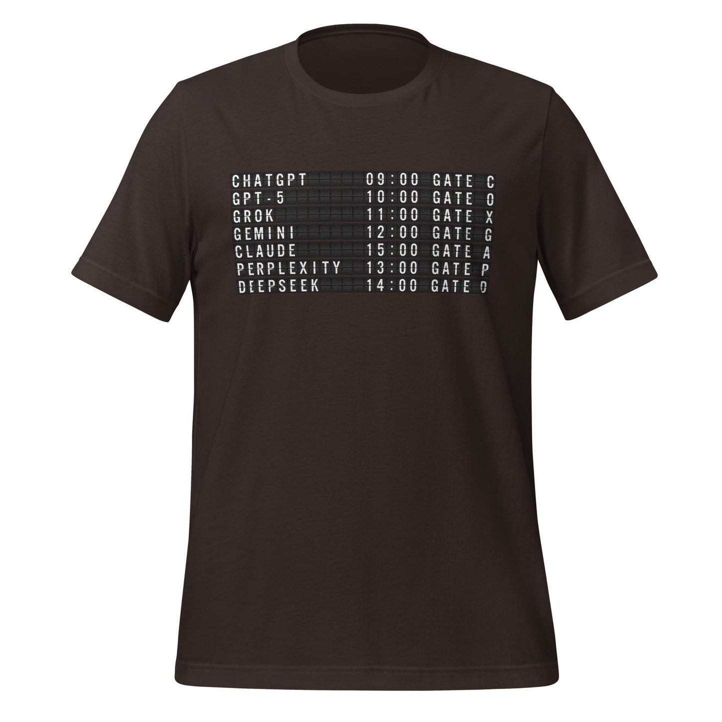 Image of the Today’s AI Departures T-Shirt (unisex) Brown / M.
