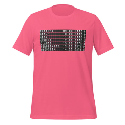 Image of the Today’s AI Departures T-Shirt (unisex) Charity Pink / M.