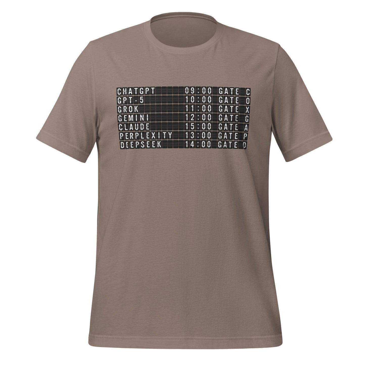 Image of the Today’s AI Departures T-Shirt (unisex) Pebble / M.