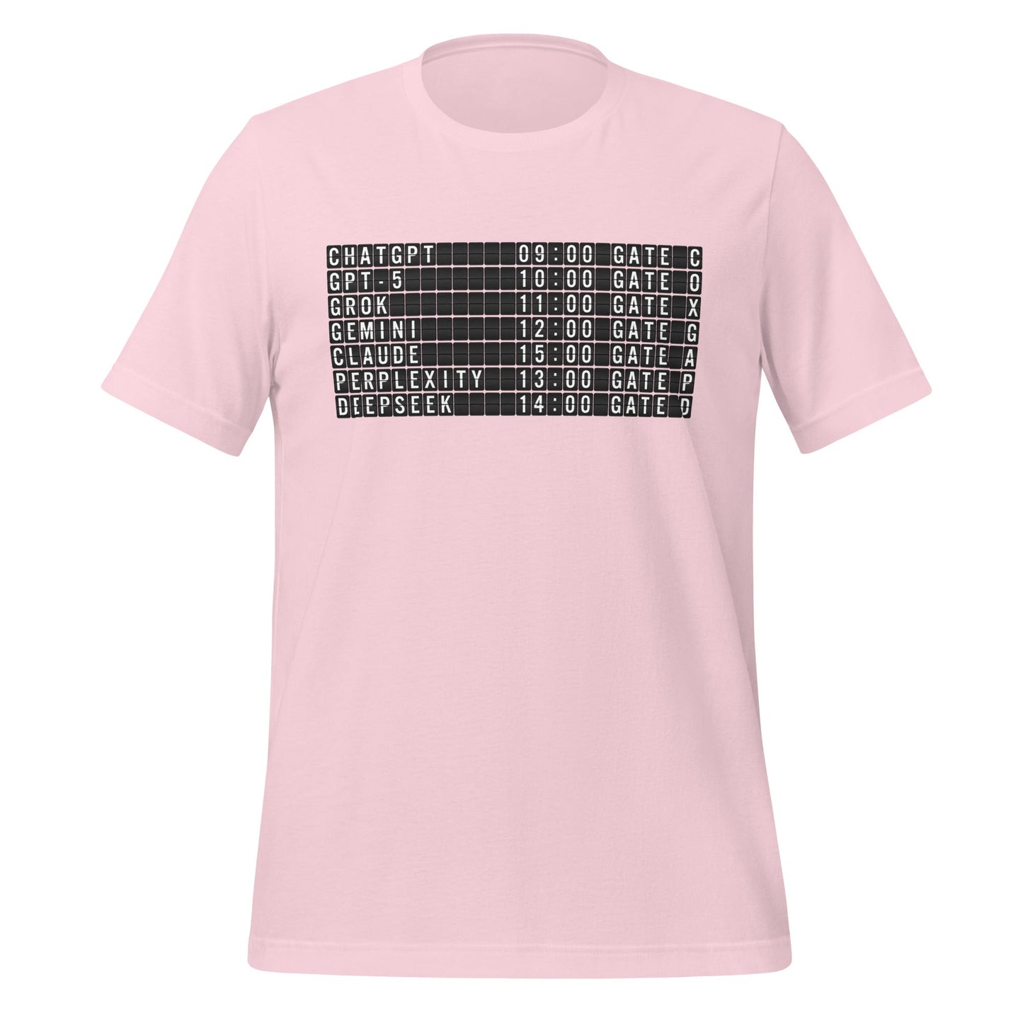 Image of the Today’s AI Departures T-Shirt (unisex) Soft Pink / M.