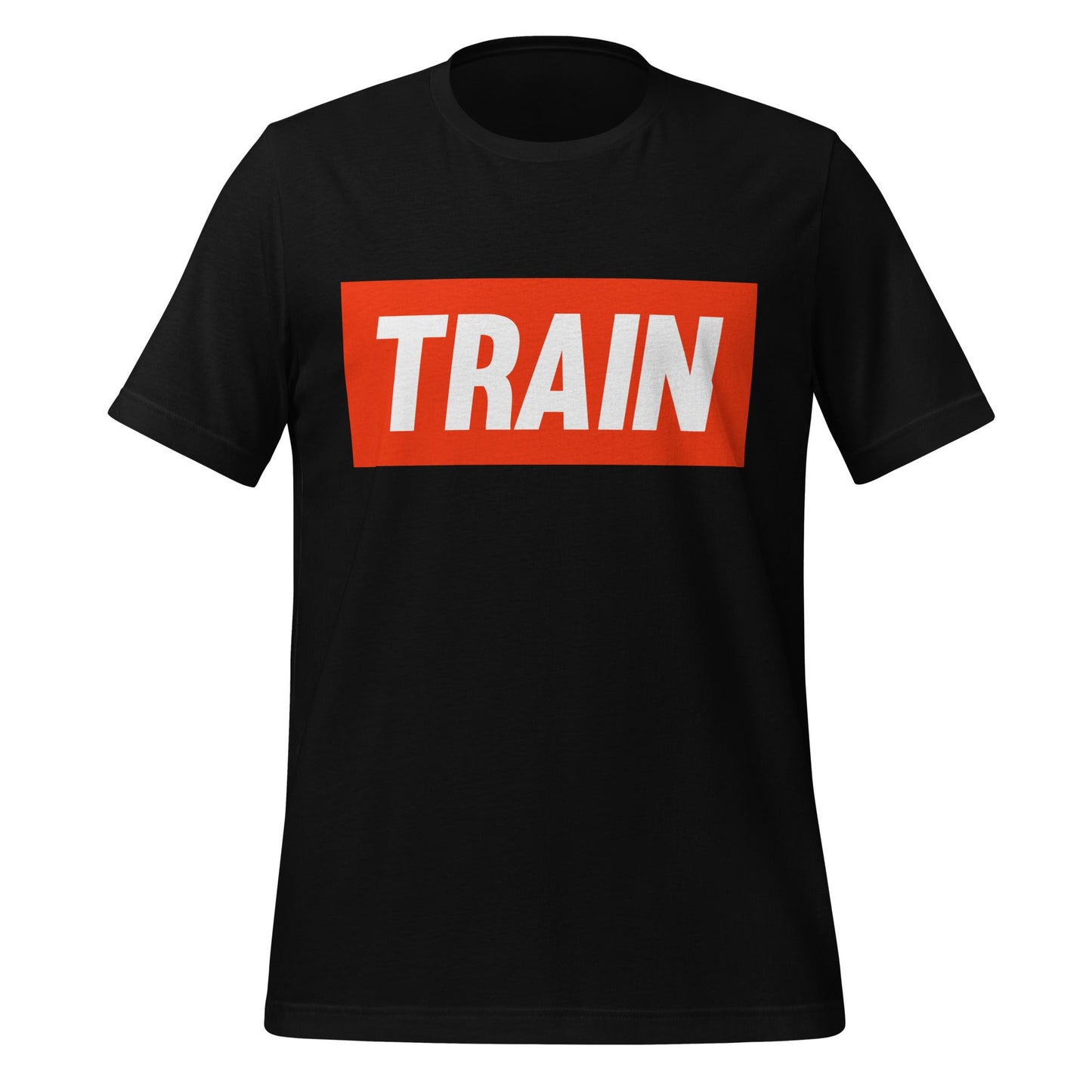 Product mockup photo of the TRAIN T Shirt (unisex) Black / M.