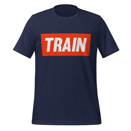 Product mockup photo of the TRAIN T Shirt (unisex) Navy / M.