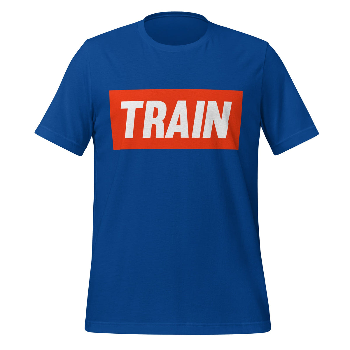 Product mockup photo of the TRAIN T Shirt (unisex) True Royal / M.