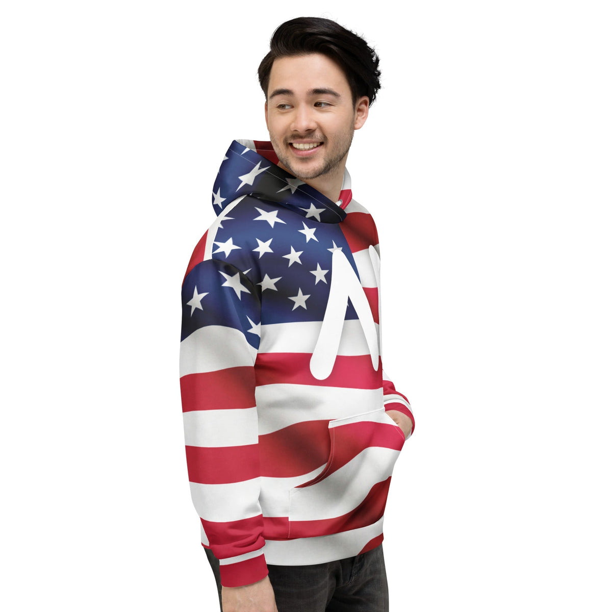 Product mockup photo of the USA AI Logo Hoodie (unisex).