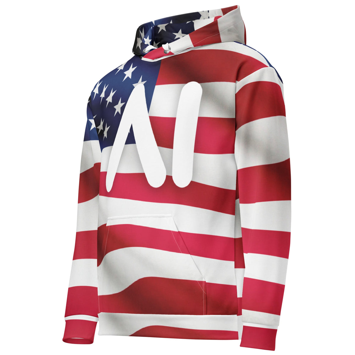 Product mockup photo of the USA AI Logo Hoodie (unisex).