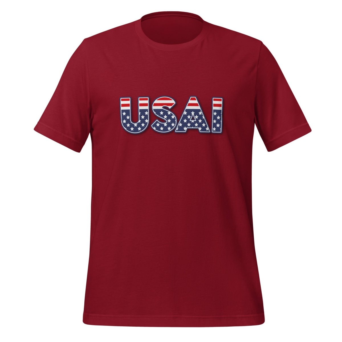 Product mockup photo of the USAI T Shirt (unisex) Cardinal / M.