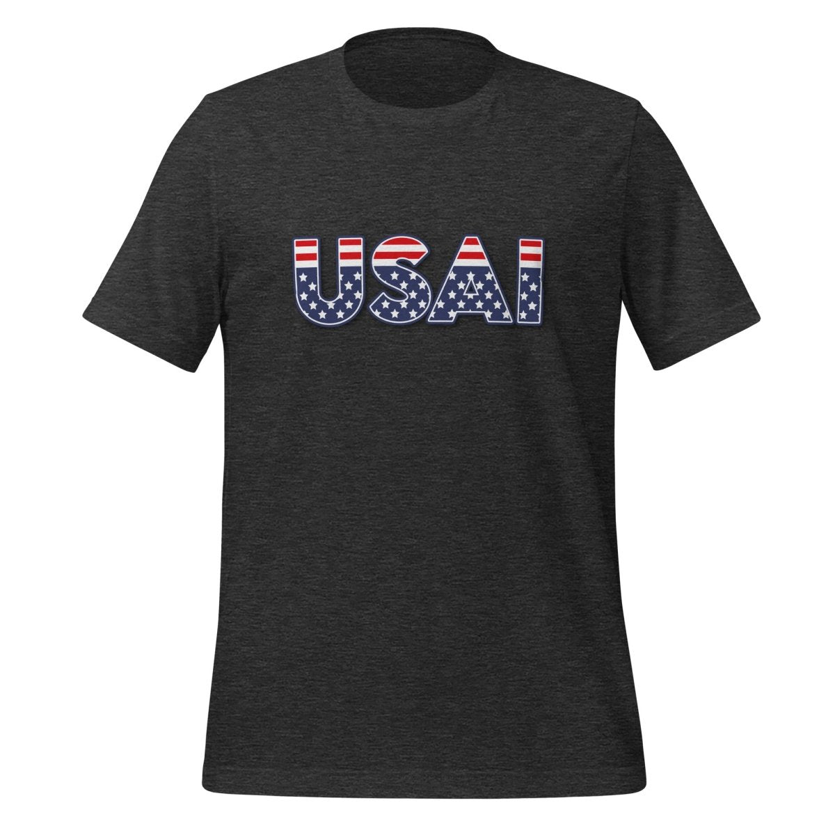Product mockup photo of the USAI T Shirt (unisex) Dark Grey Heather / M.