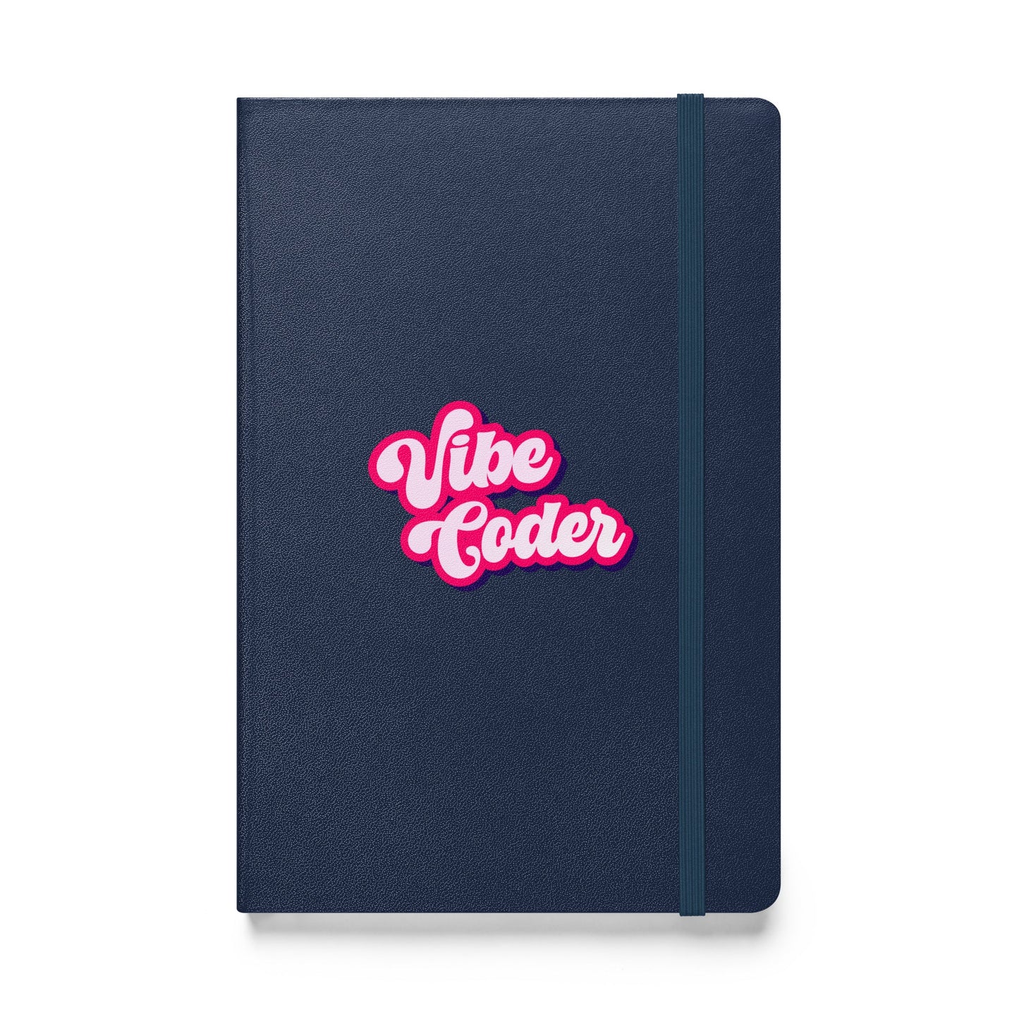 Product mockup photo of the Vibe Coder Hardcover Bound Notebook Navy.