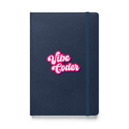 Product mockup photo of the Vibe Coder Hardcover Bound Notebook Navy.