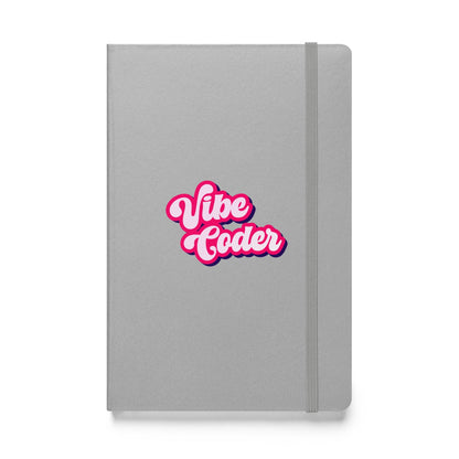 Product mockup photo of the Vibe Coder Hardcover Bound Notebook Silver.