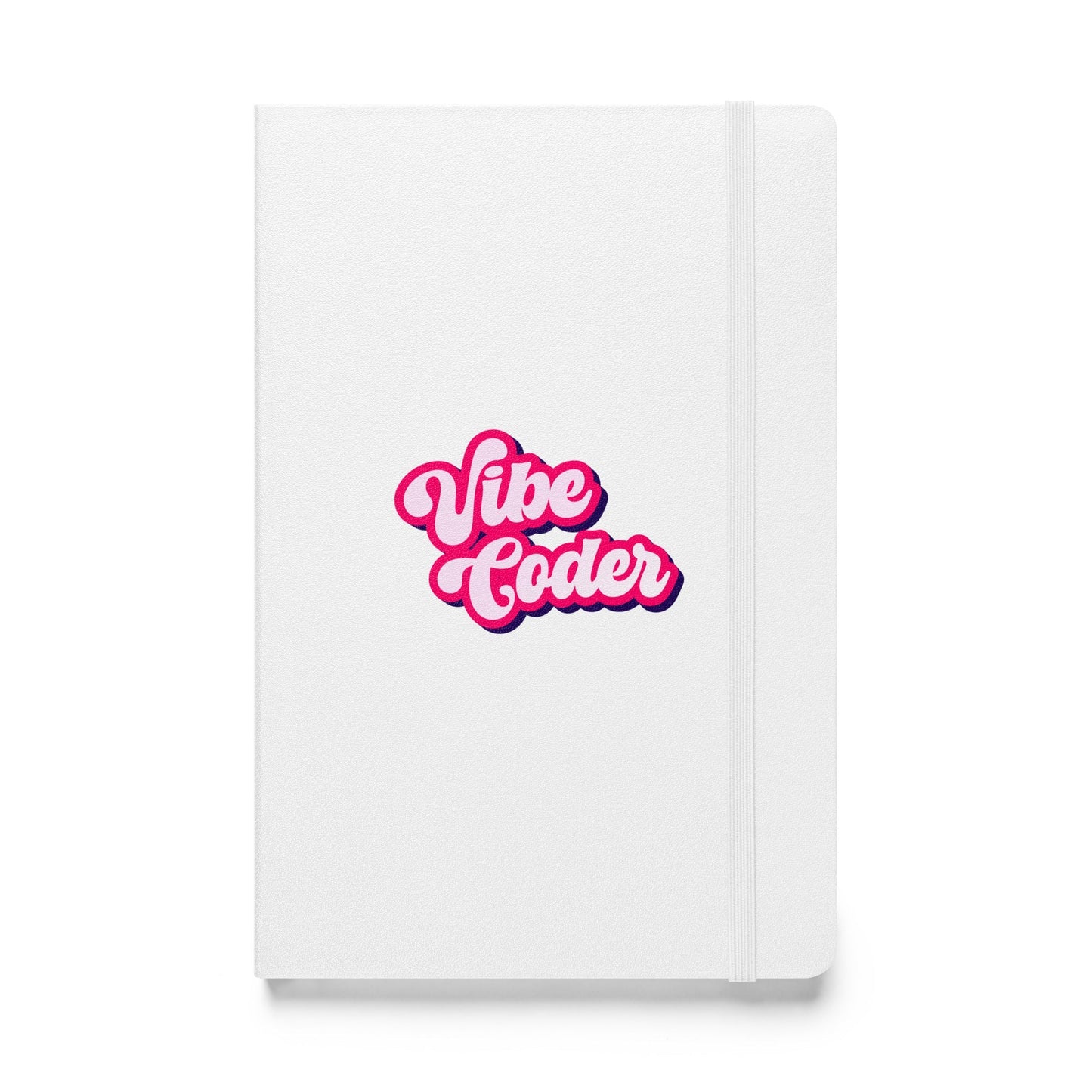Product mockup photo of the Vibe Coder Hardcover Bound Notebook White.