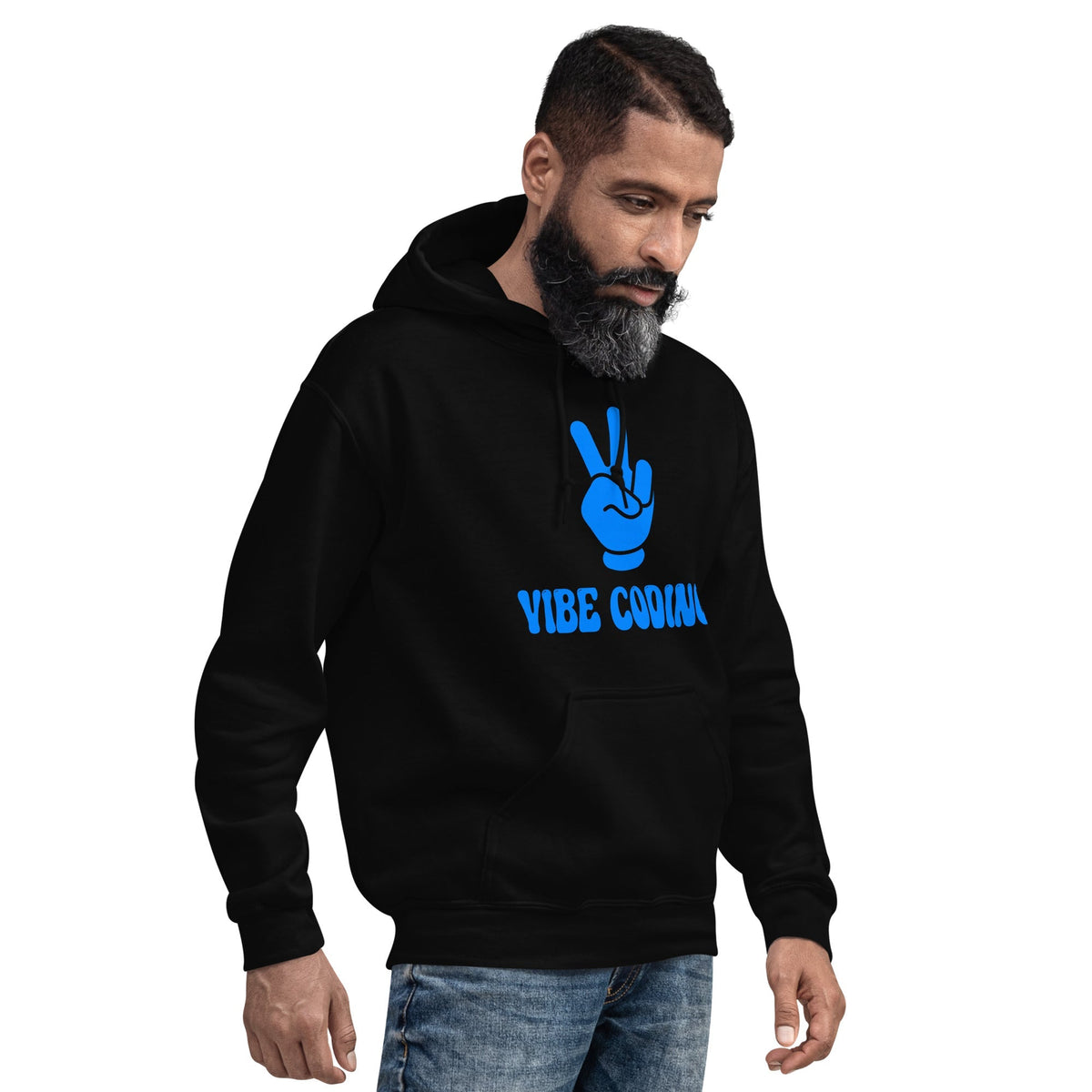 Product mockup photo of the VIBE CODING Hoodie (unisex).