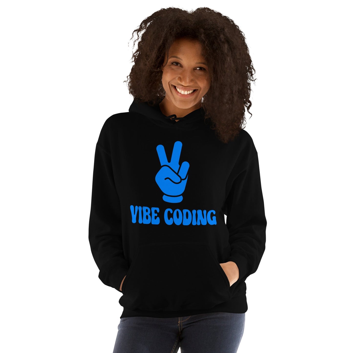Product mockup photo of the VIBE CODING Hoodie (unisex).