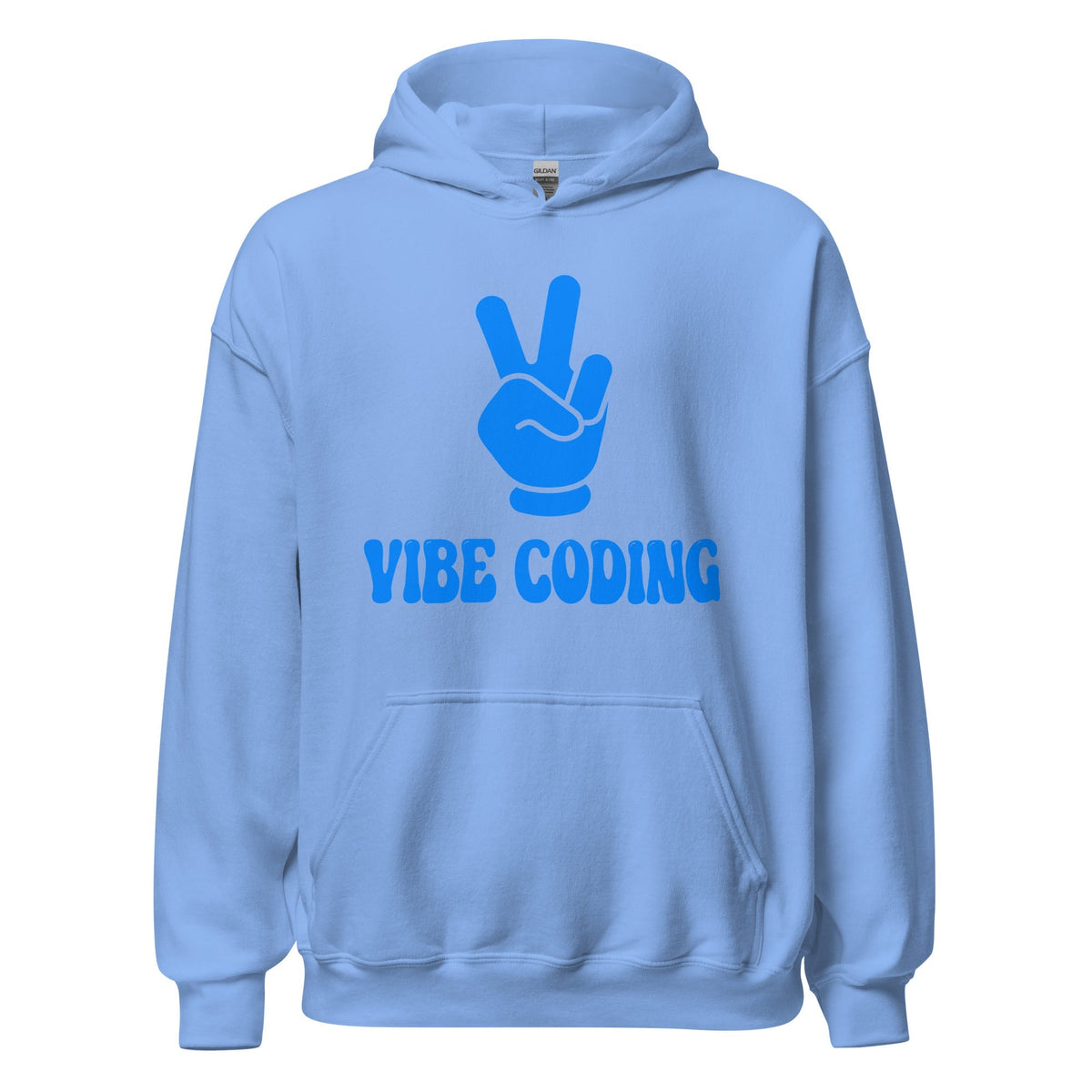 Product mockup photo of the VIBE CODING Hoodie (unisex) Carolina Blue / M.