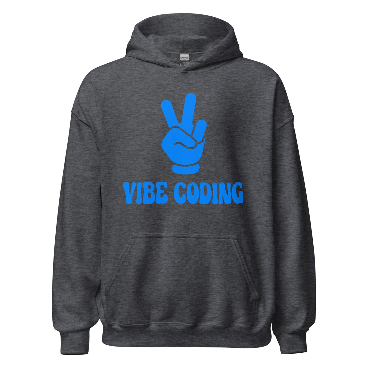 Product mockup photo of the VIBE CODING Hoodie (unisex) Dark Heather / M.