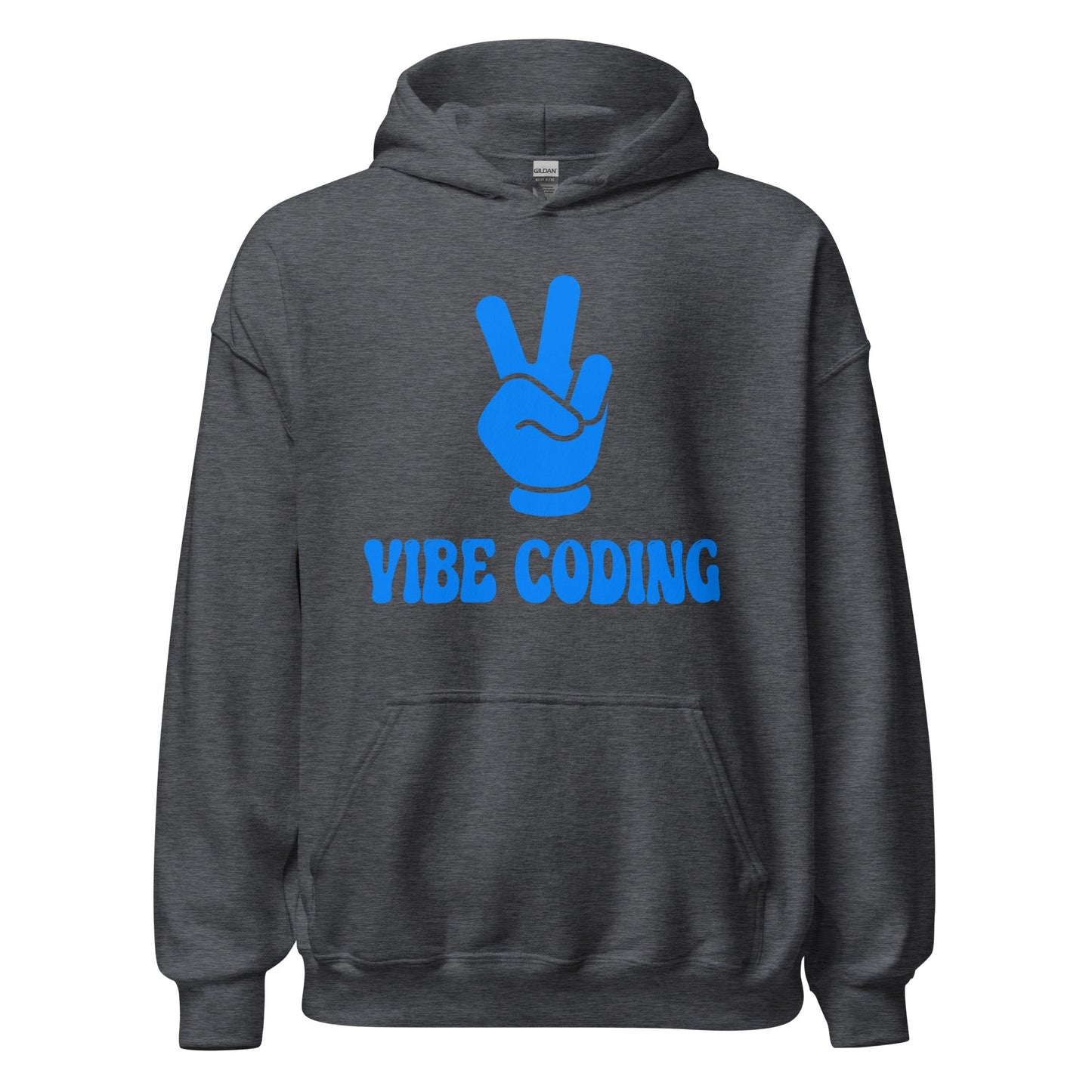 Product mockup photo of the VIBE CODING Hoodie (unisex) Dark Heather / M.
