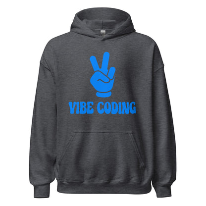 Product mockup photo of the VIBE CODING Hoodie (unisex) Dark Heather / M.