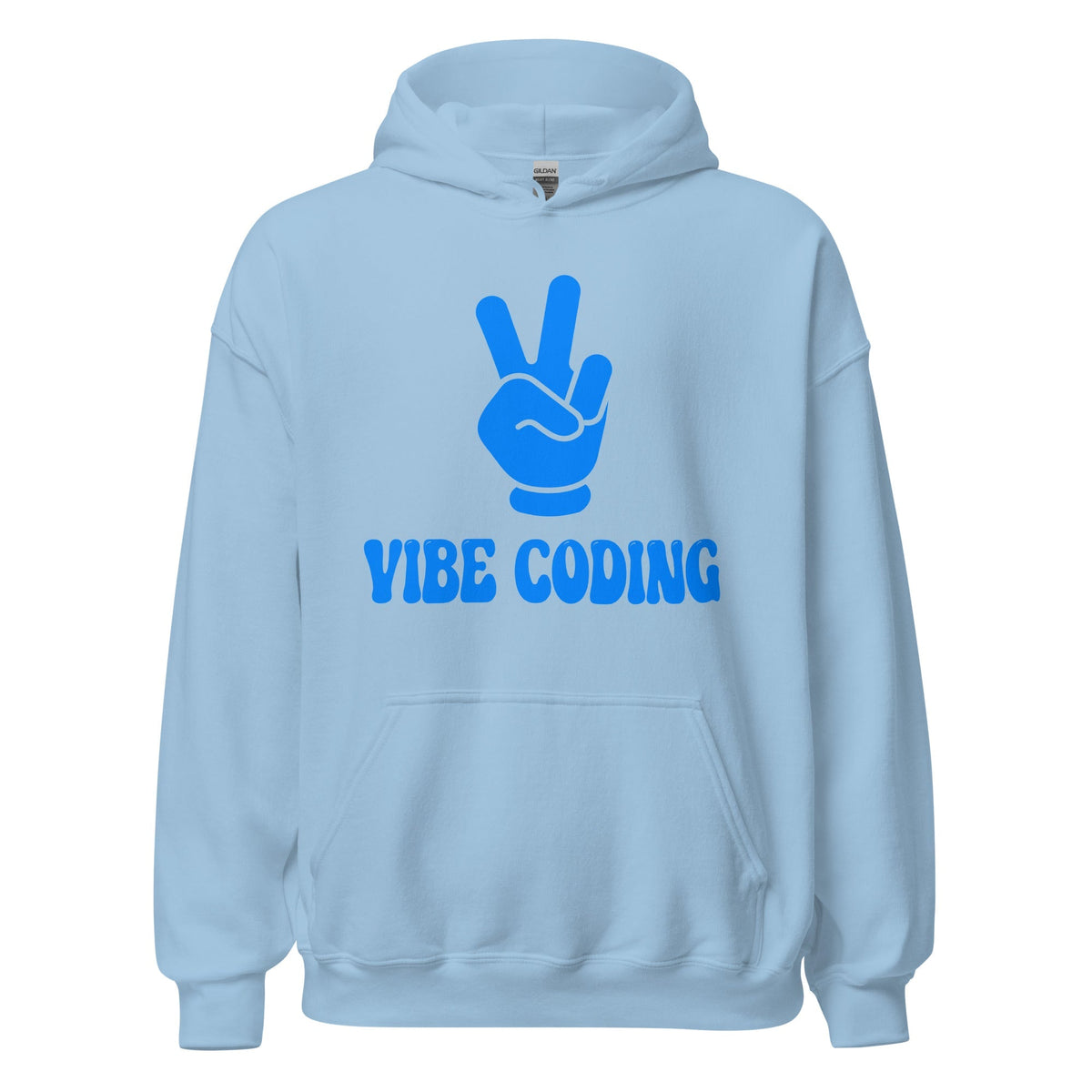 Product mockup photo of the VIBE CODING Hoodie (unisex) Light Blue / M.
