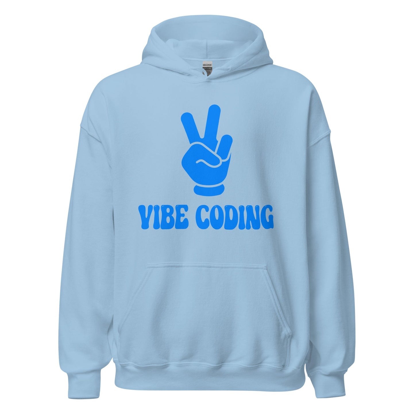 Product mockup photo of the VIBE CODING Hoodie (unisex) Light Blue / M.
