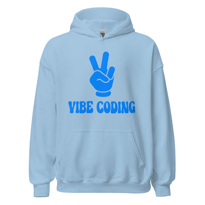 Product mockup photo of the VIBE CODING Hoodie (unisex) Light Blue / M.