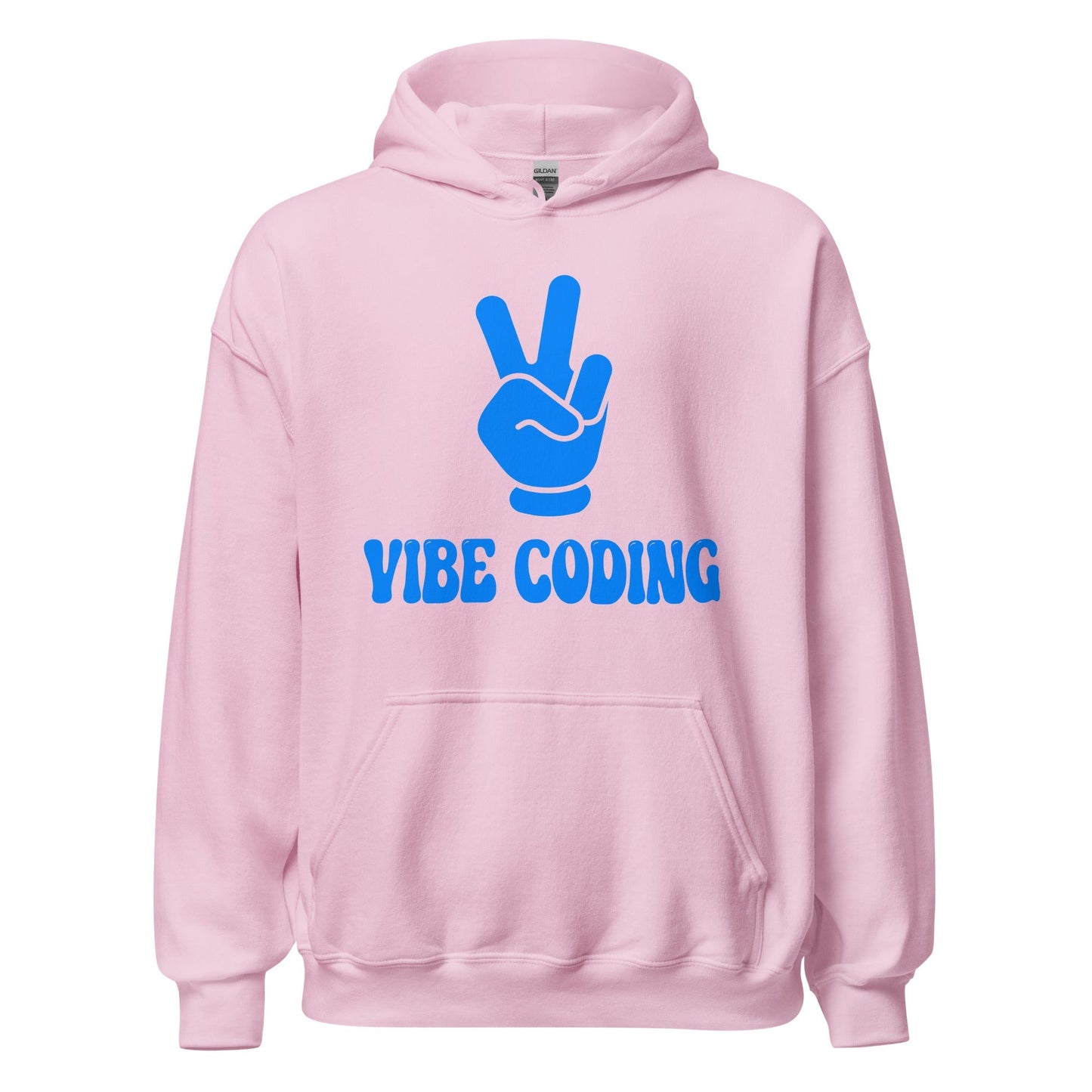 Product mockup photo of the VIBE CODING Hoodie (unisex) Light Pink / M.