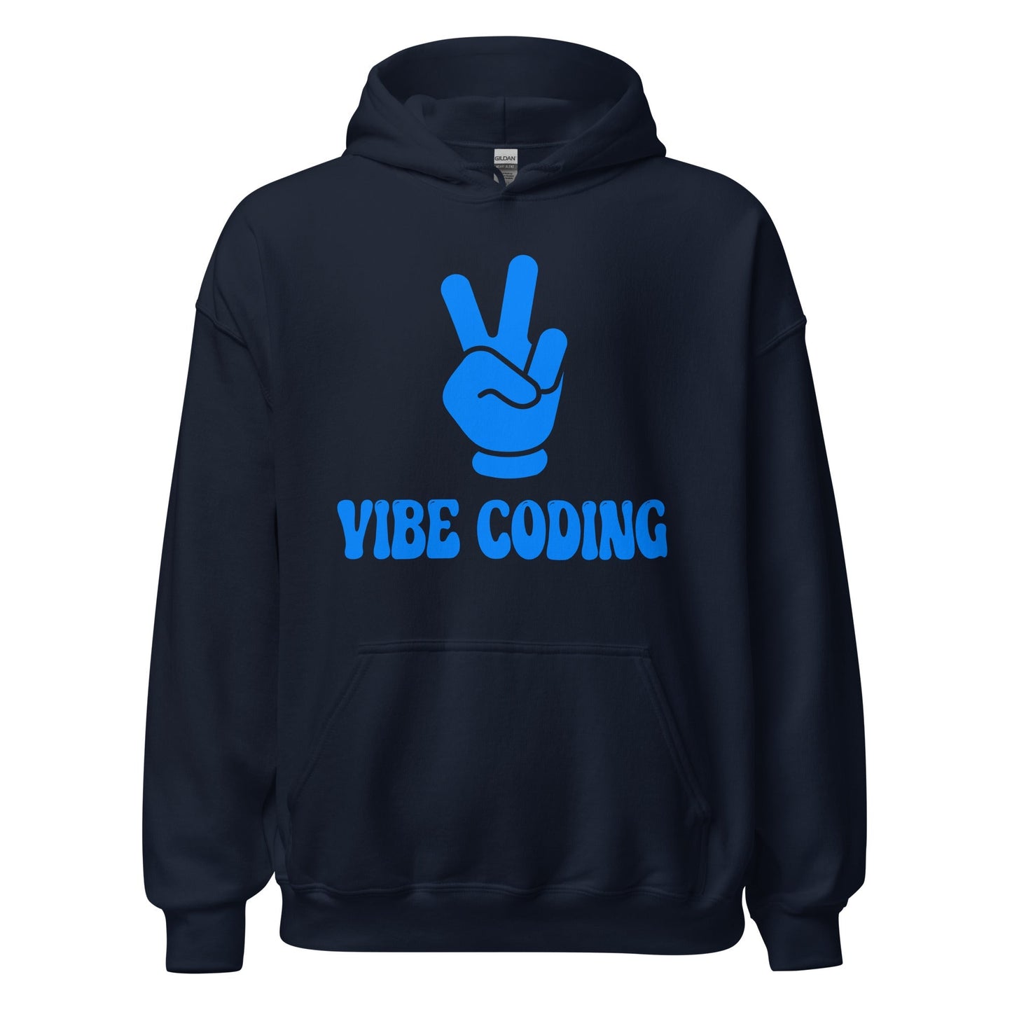 Product mockup photo of the VIBE CODING Hoodie (unisex) Navy / M.