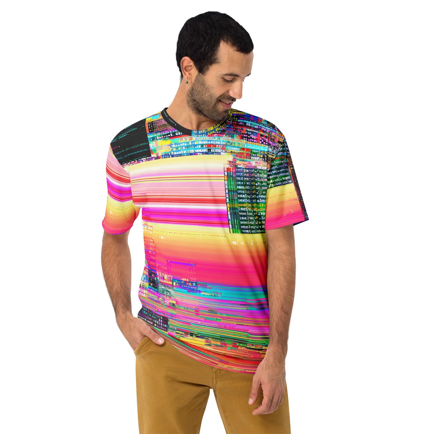 Product mockup photo of the Shoot and Forget Vibe Coding T Shirt (men).