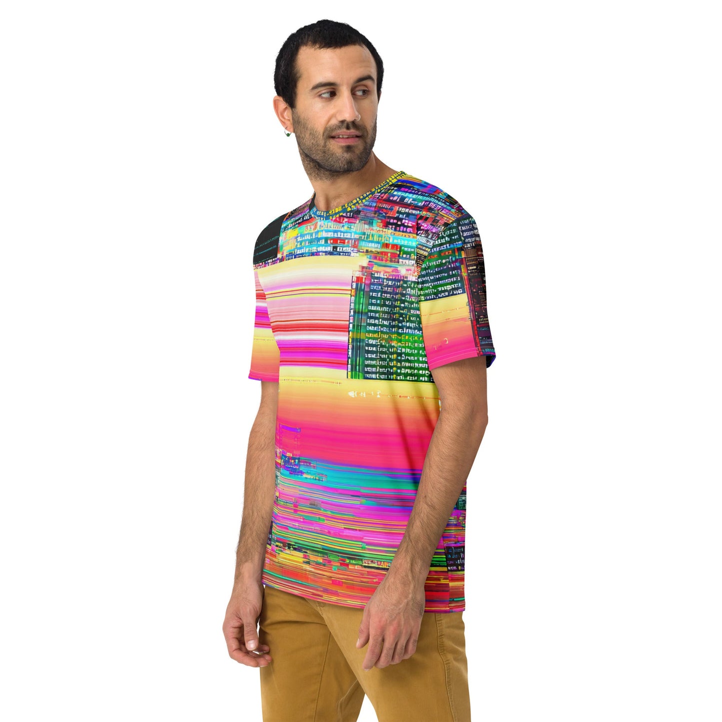 Product mockup photo of the Shoot and Forget Vibe Coding T Shirt (men).