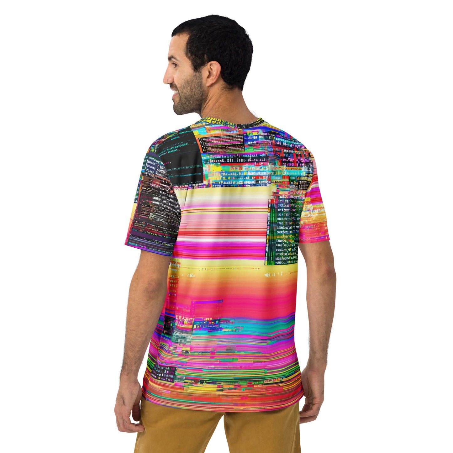 Product mockup photo of the Shoot and Forget Vibe Coding T Shirt (men).