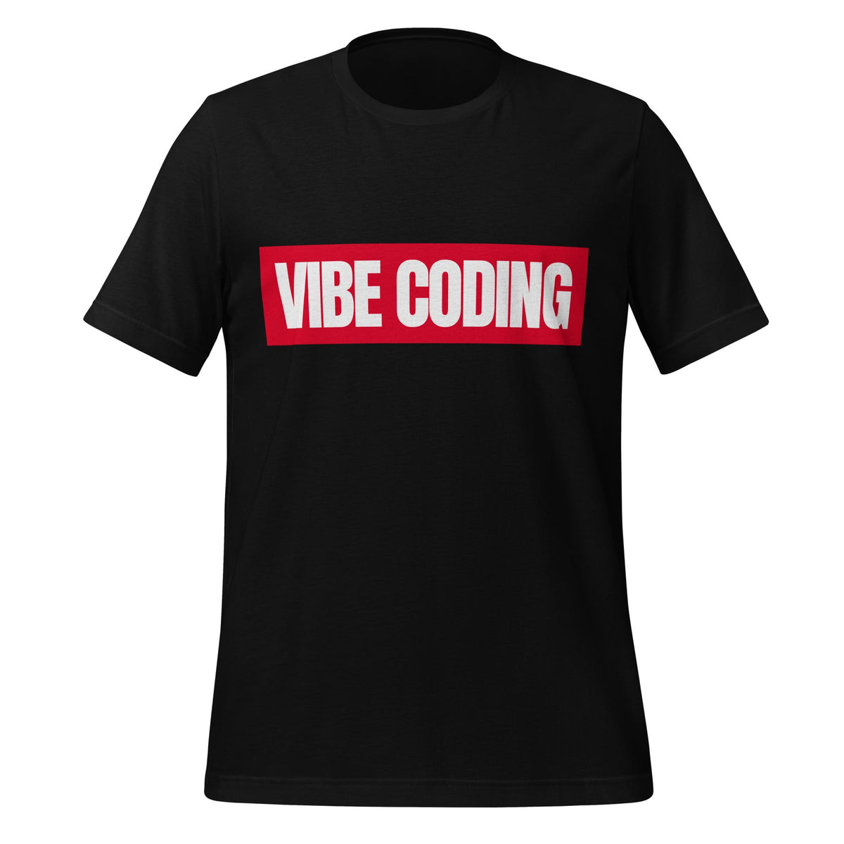Product mockup photo of the VIBE CODING Sign T Shirt (unisex) Black / M.